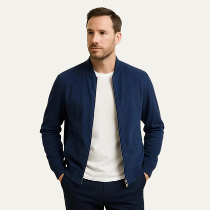 Men’s Suede Texture Classic Zip Bomber Jacket