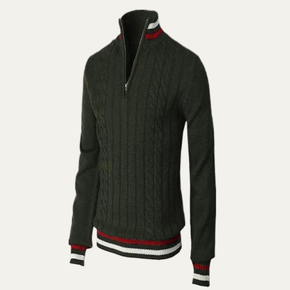 Men’s Striped Mock Neck Cable Zip Sweater