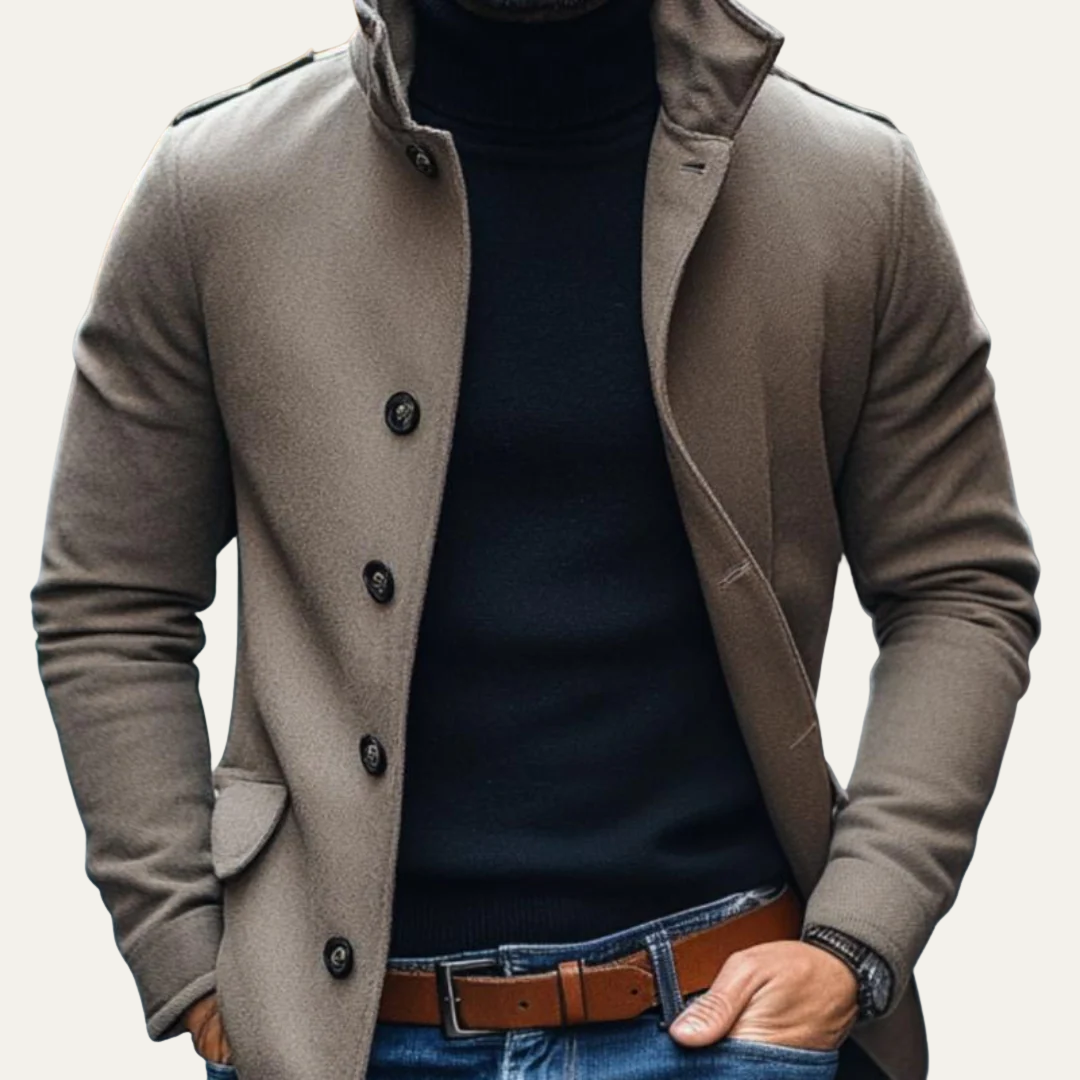 Men’s Stand Collar Single Breasted Wool Coat