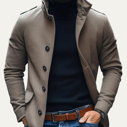 Men’s Stand Collar Single Breasted Wool Coat