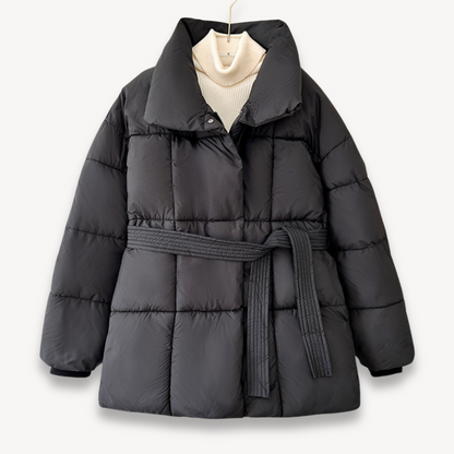 Belted Quilted Puffer Jacket for Women