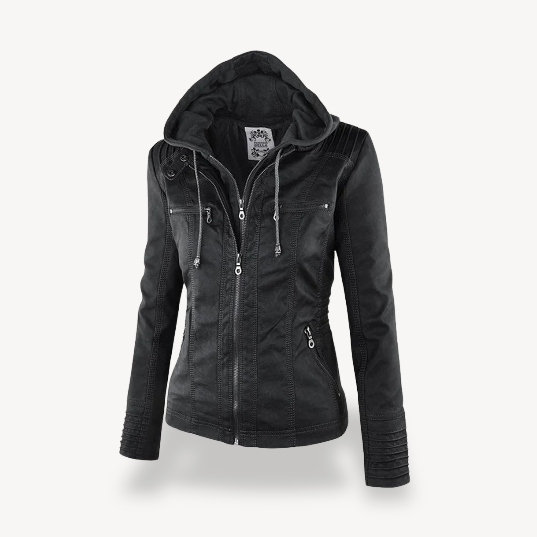 Women's Waterproof Leather Hooded Jacket