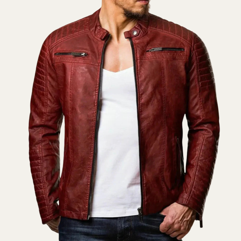 Men’s Stand Collar Faux Leather Biker Jacket