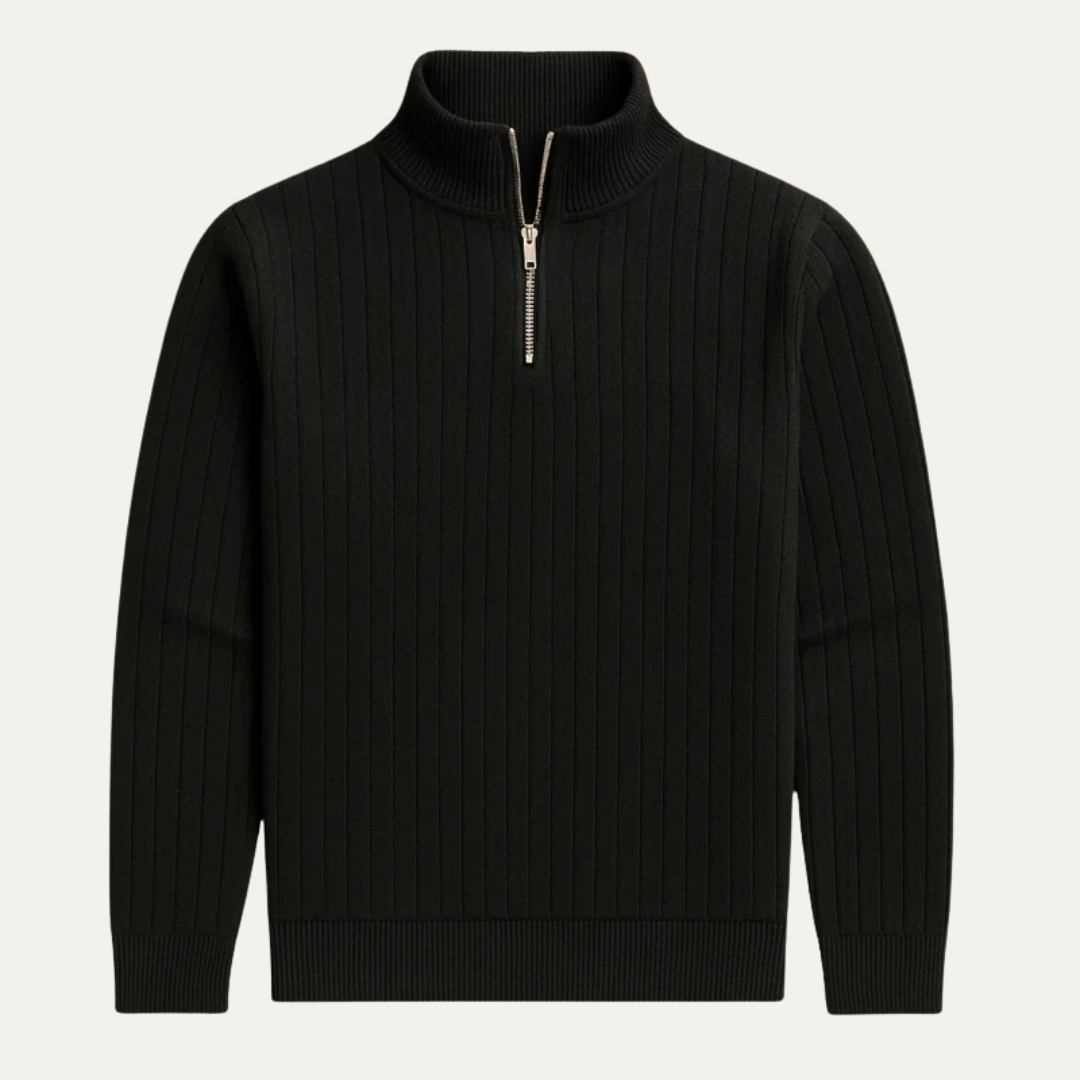 Men’s Mock Neck Quarter Zip Ribbed Sweater