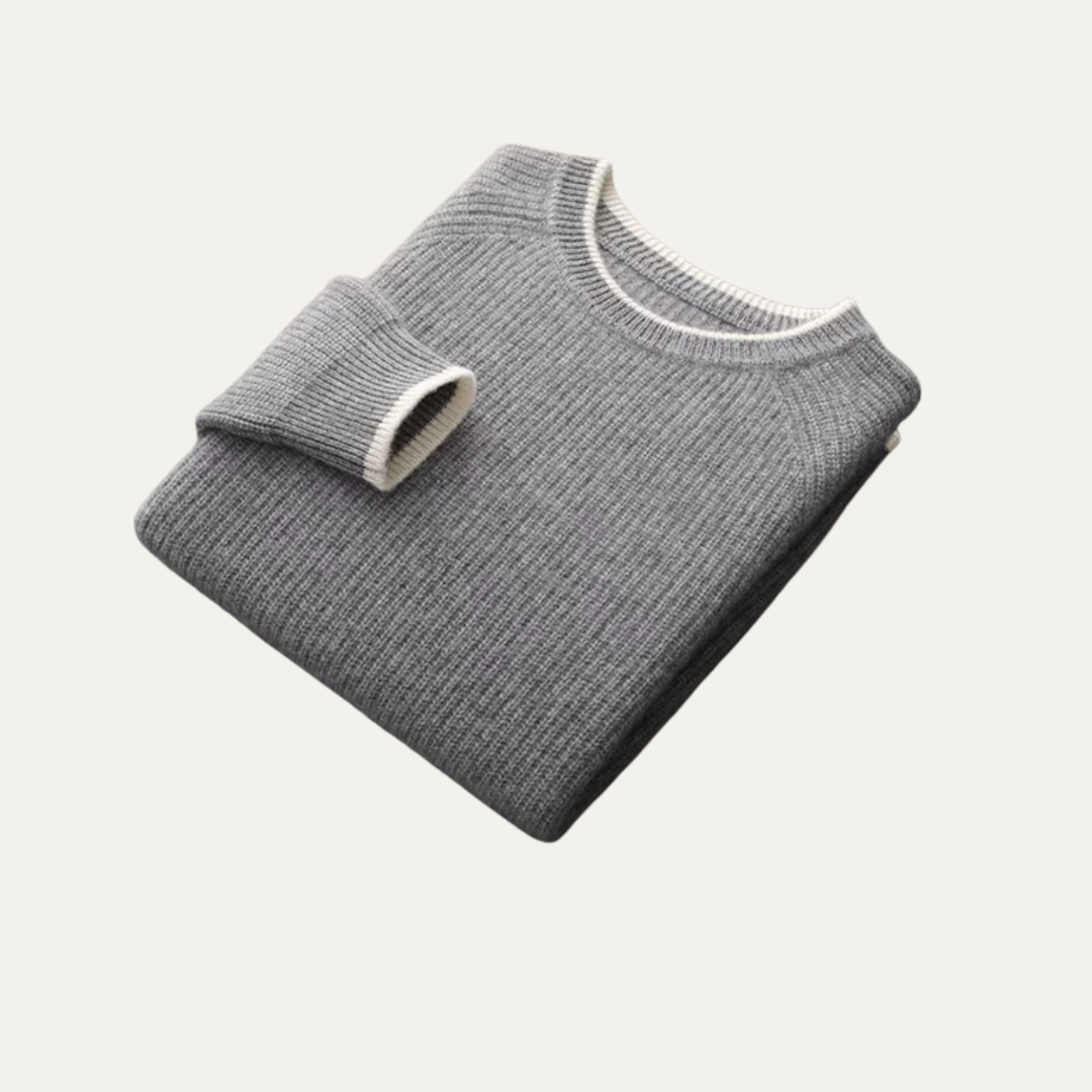 Men’s Ribbed Crewneck Sweater with Contrast Trim