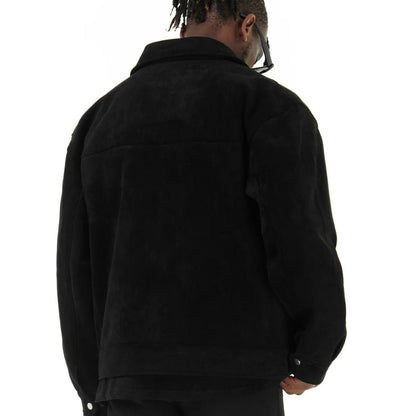 Men’s Faux Suede Zip Shirt Jacket with Patch Pockets