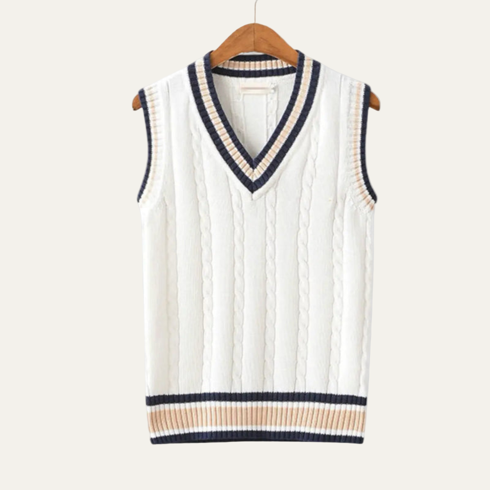 Men’s Textured V Neck Striped Sweater Vest
