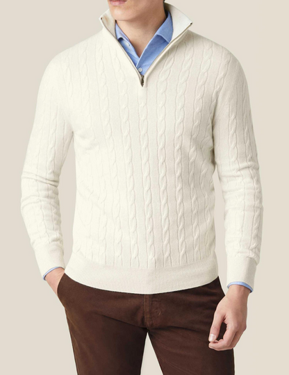 Stylish Cable Knit Zipper Sweater