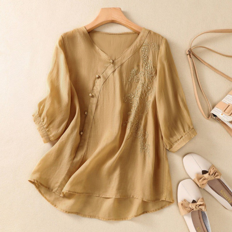 Chic Off Center Button Tunic Top