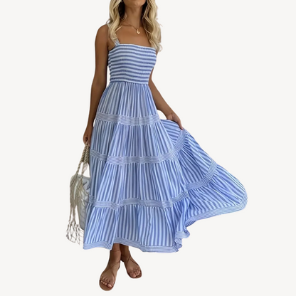Striped Tiered Midi Dress for Women
