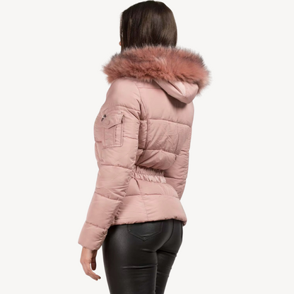 Winter Padded Puffer Coat with Faux Fur Hood Women