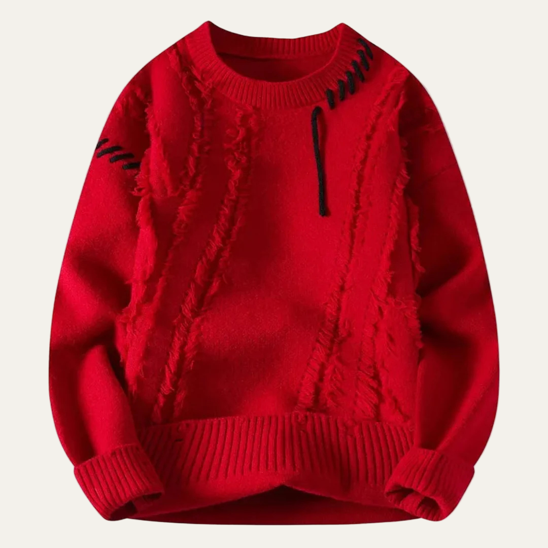 Men’s Distressed Fringe Knit Sweater