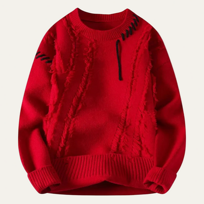 Men’s Distressed Fringe Knit Sweater