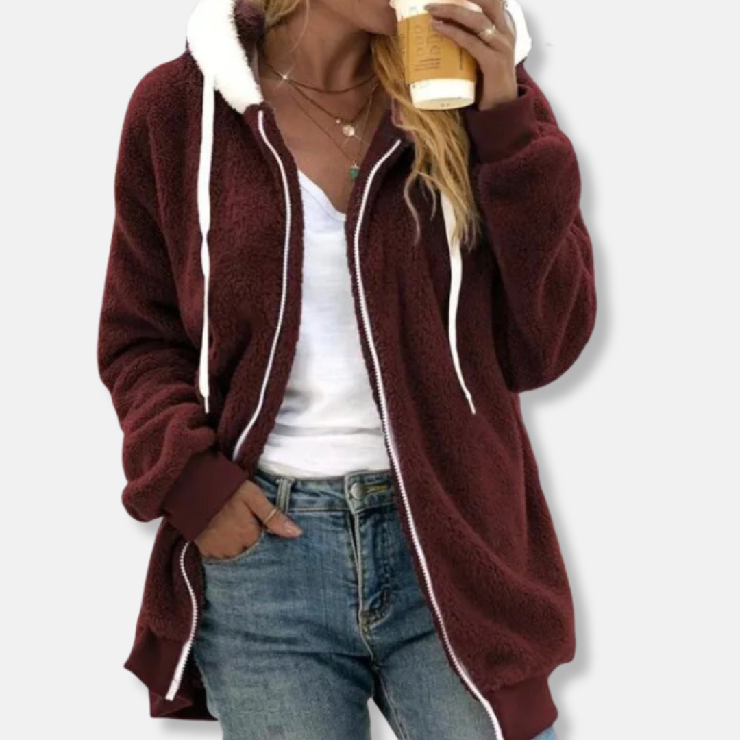 Lily  Loose Fit Hooded Jacket | Full Zip Drawstring Hooded Jacket