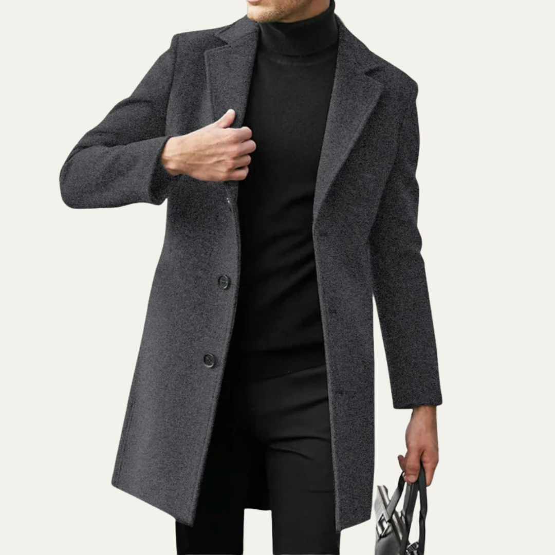 Men’s Classic Mid-Thigh Wool Blend Overcoat