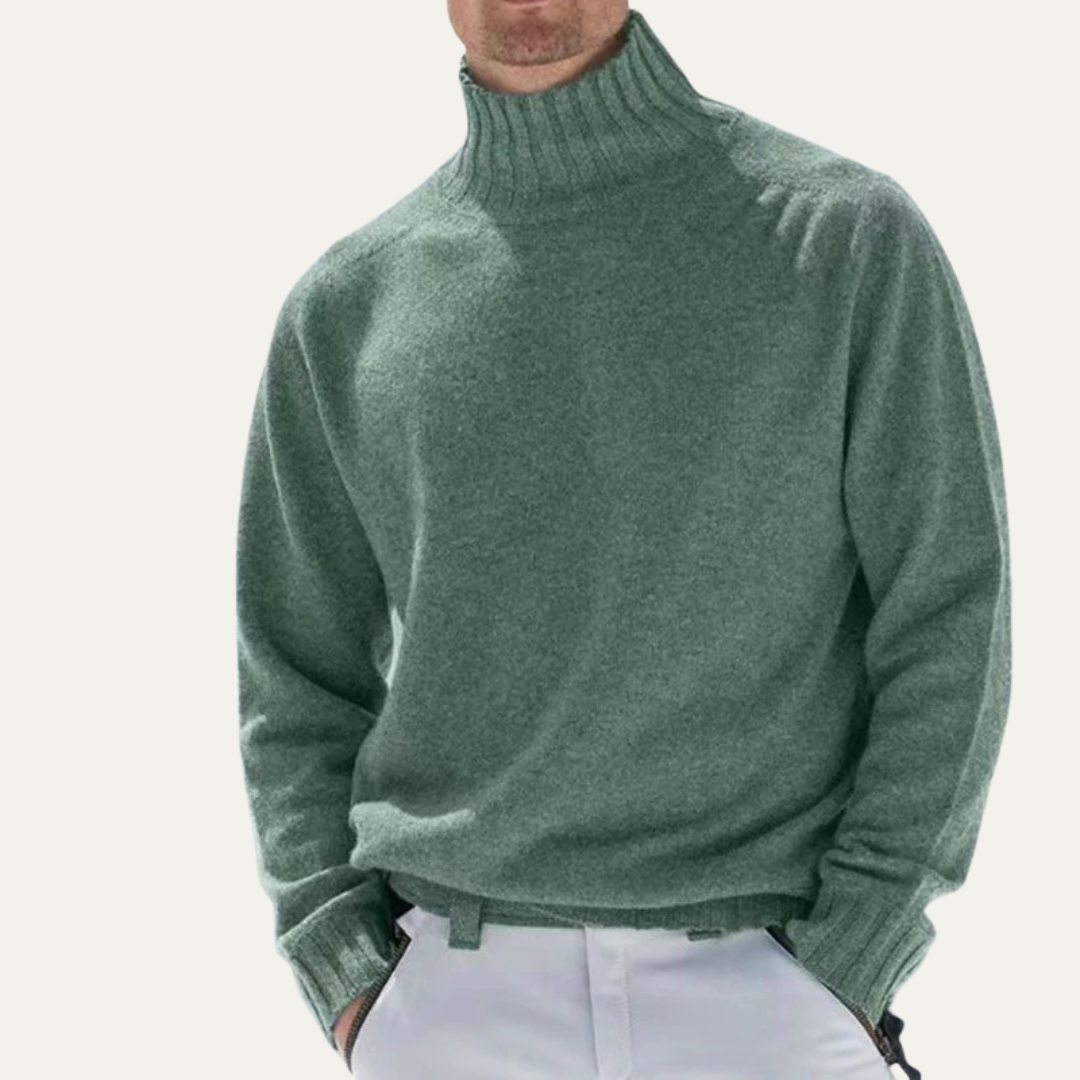 Men’s Ribbed Wool Turtleneck Knit Sweater