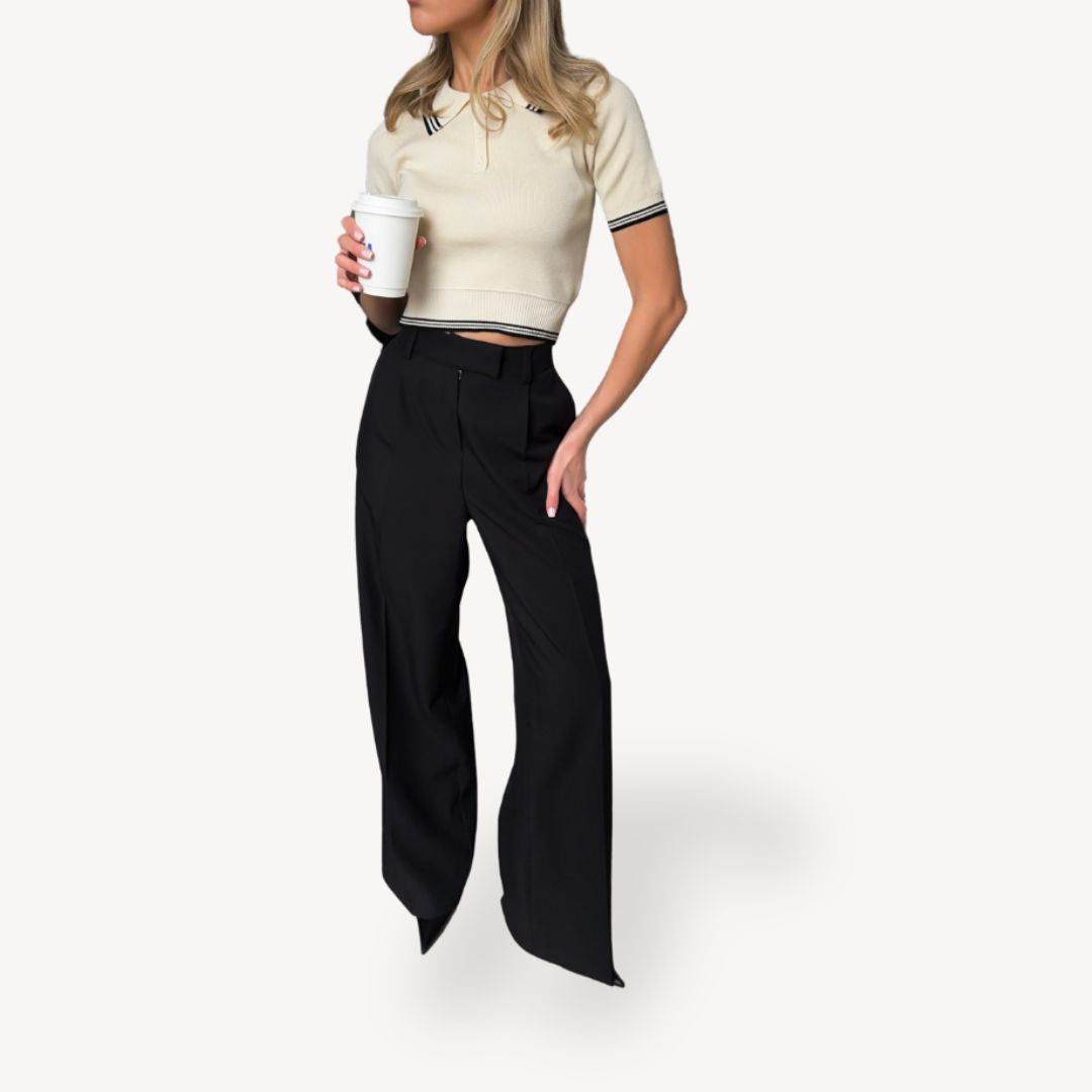 Polo Knit Cropped Short Sleeve Shirt Women
