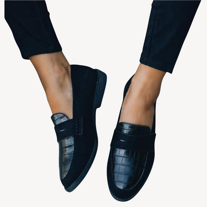 Women's Leather Orthopedic Loafers Croc Pattern Flats