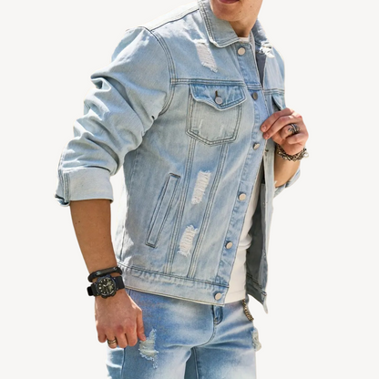 Distressed Light Blue Denim Jacket for Men