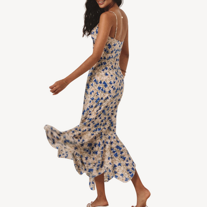Women’s Blue and Beige Floral Maxi Dress