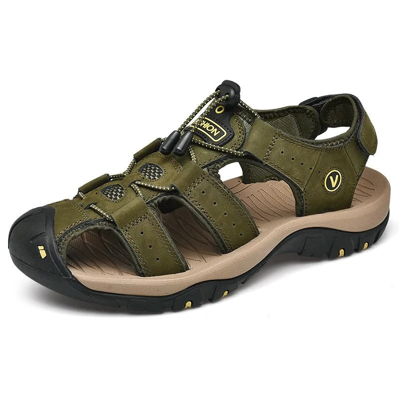 Relaxed - Leather Arched Orthopaedic Walking Sandal Green