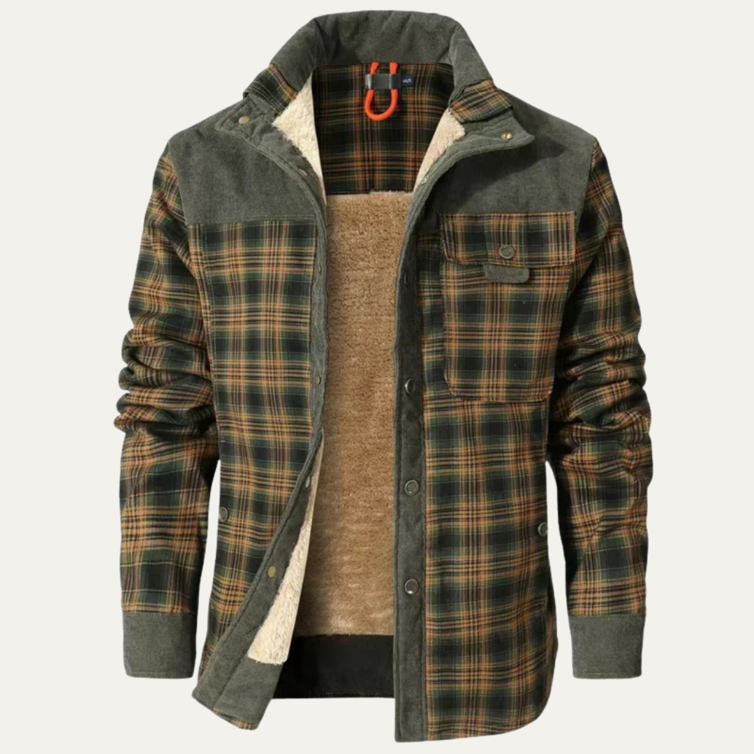 Men’s Plaid Fleece Lined Corduroy Yoke Shirt Jacket