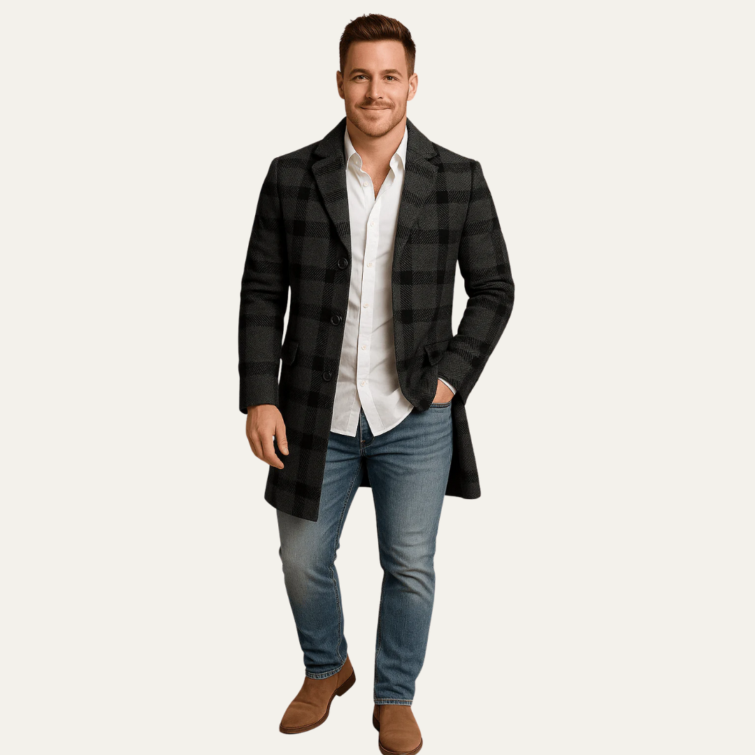 Men’s Tailored Plaid Topcoat