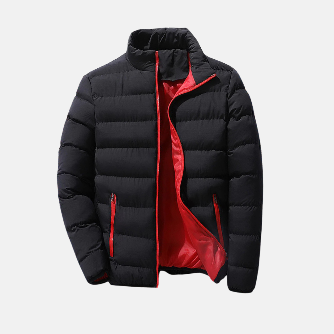 Men’s Quilted Coat – Relaxed Fit – Stand Collar – Padded – Zip Closure – Water-Resistant