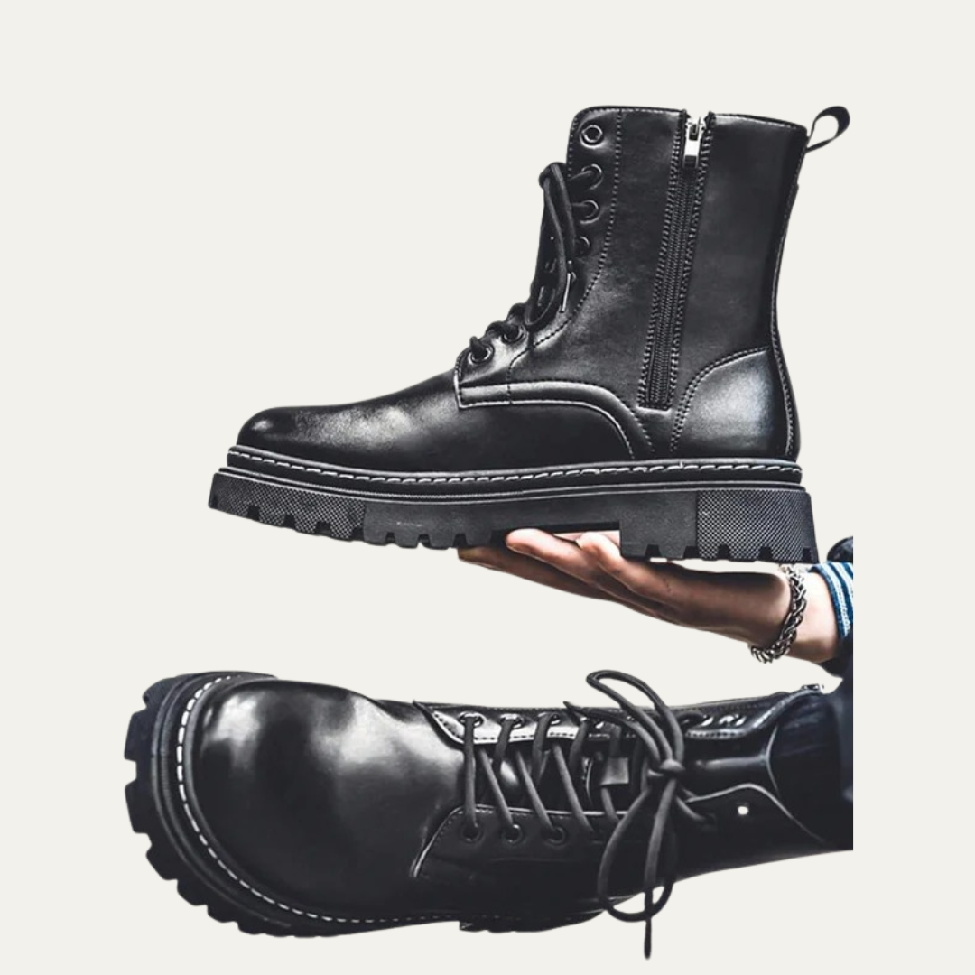 Men’s Rugged Lace Up Platform Ankle Boots with Side Zip