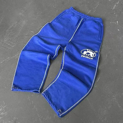 Casual Embroidered Baggy Sweatpants – Retro Wide Leg Pants