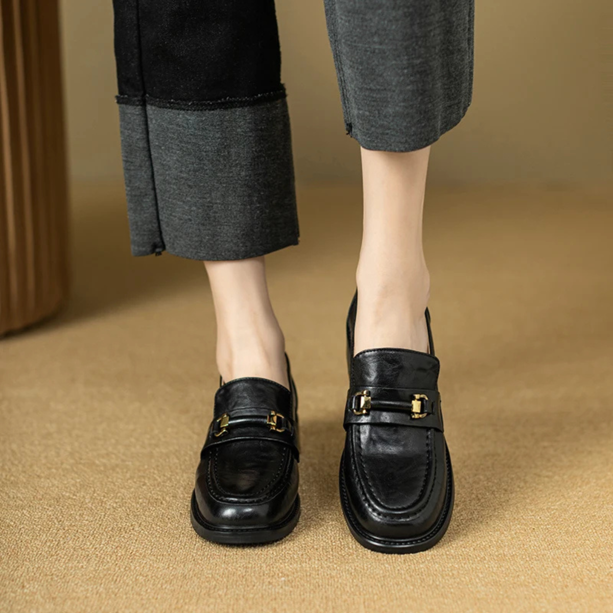 The Montepulciano Men’s Classic Slip On Leather Loafers with Metal Buckle