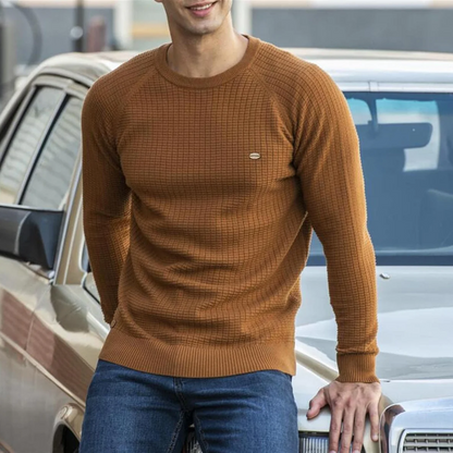 Men’s Textured Waffle Knit Crewneck Sweater