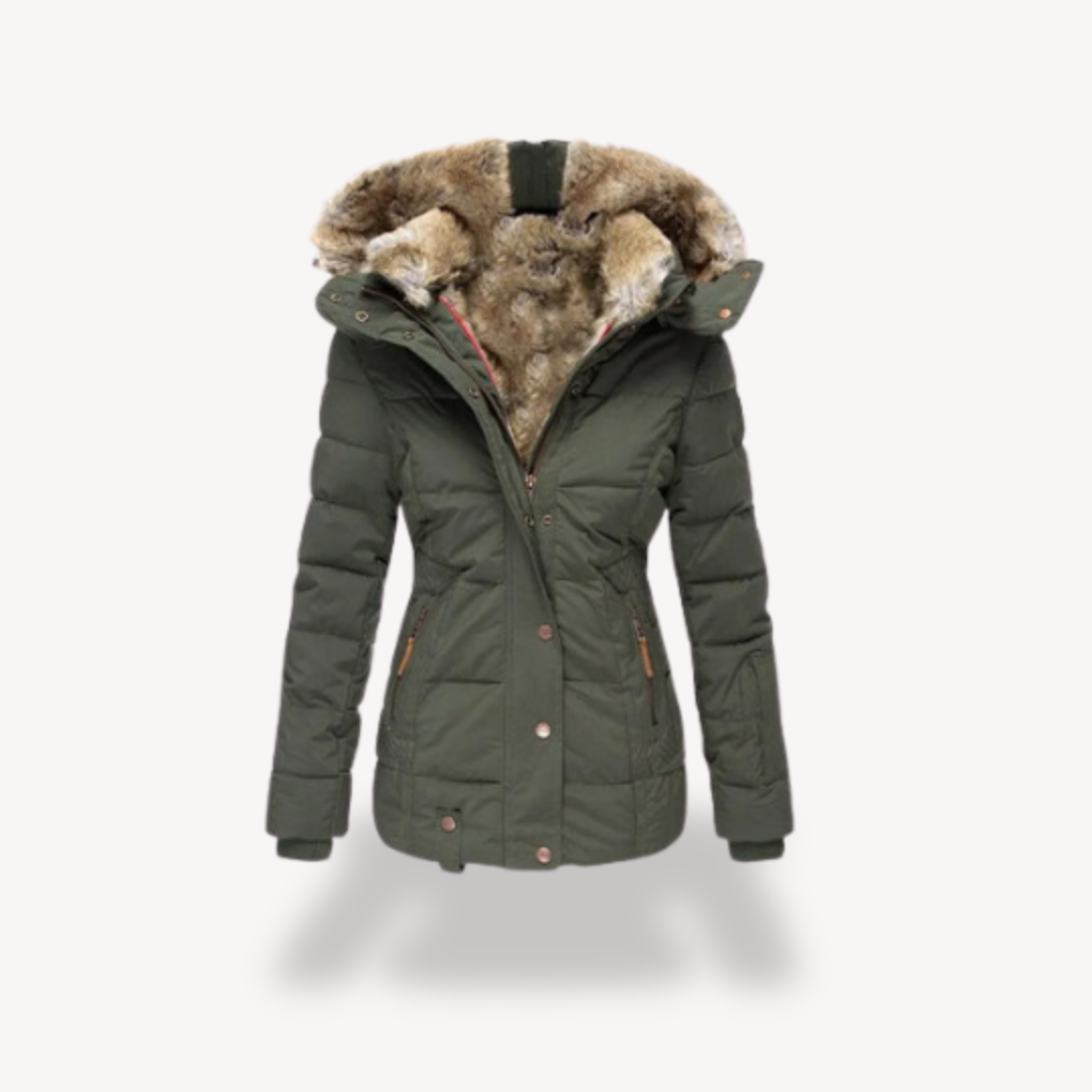 Women's Puffer Jacket with Faux Fur Hood