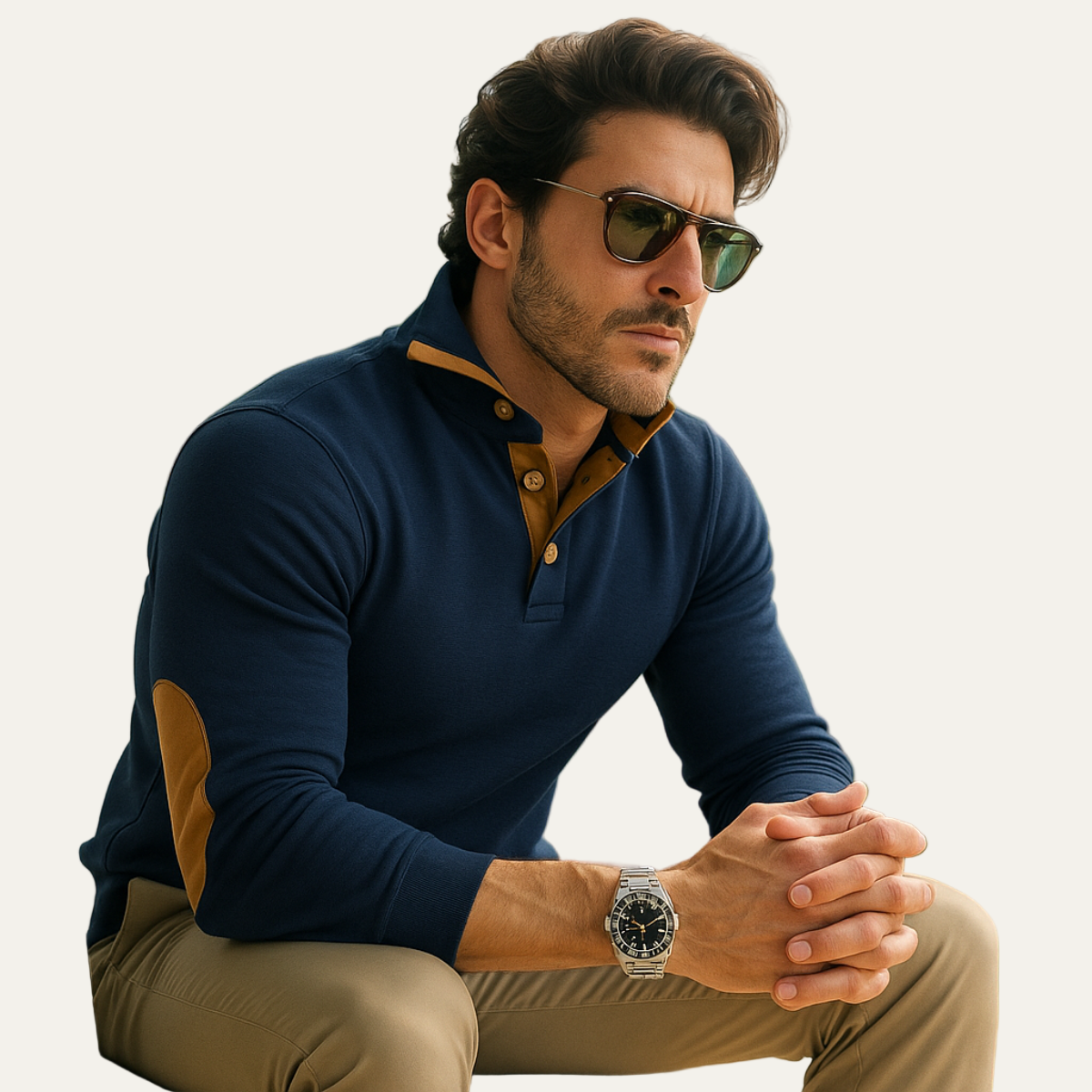 Men’s High Collar Knit Sweater with Contrast Details