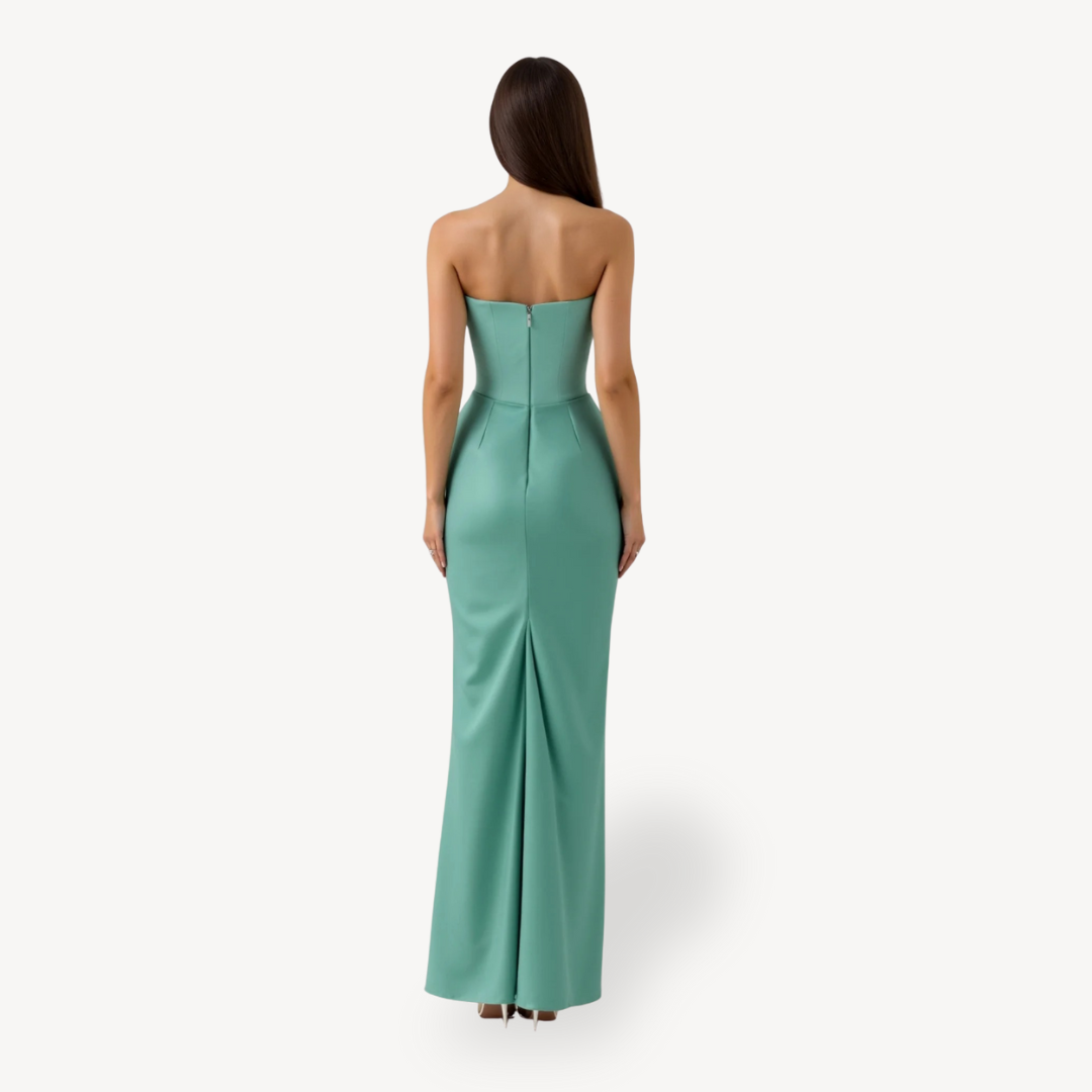 Women's Strapless Satin Drape Maxi Dress