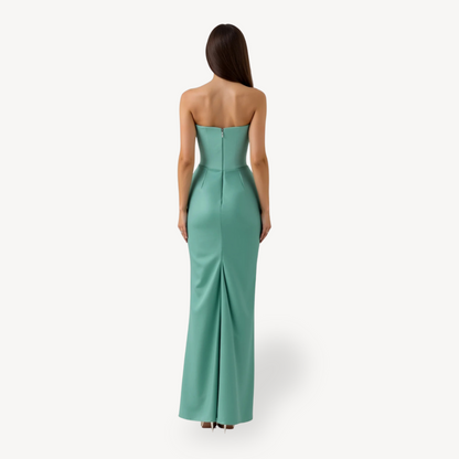 Women's Strapless Satin Drape Maxi Dress