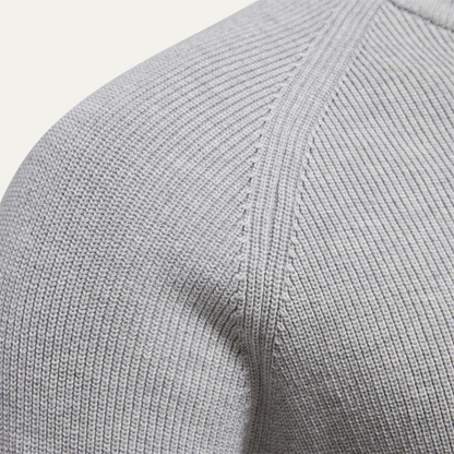 Men’s Ribbed Stand Collar Sweater with Quarter-Zip Closure