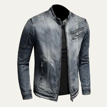Men’s Distressed Slim Fit Denim Biker Jacket