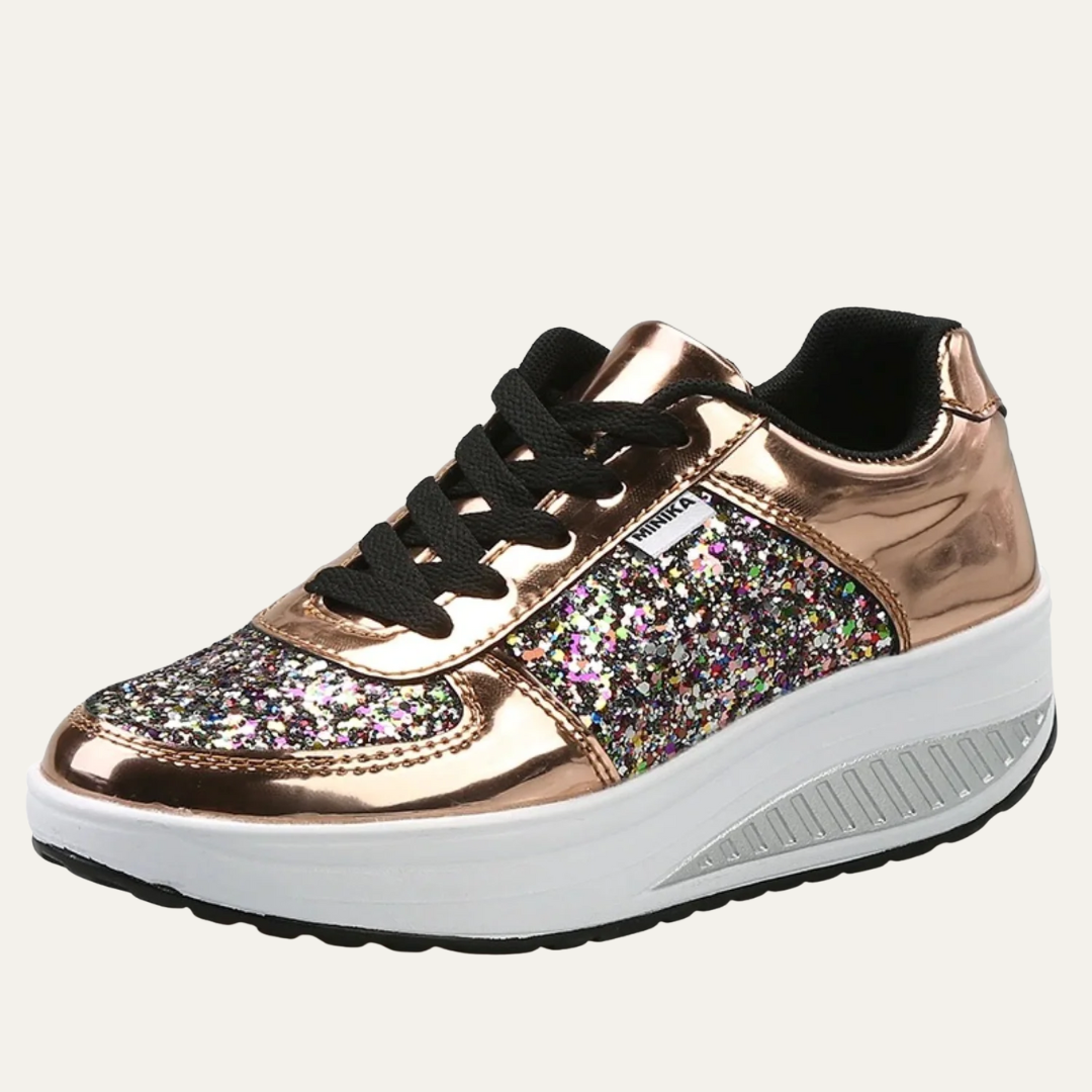 Women’s Reflective Glitter Panel Platform Fashion Sneaker