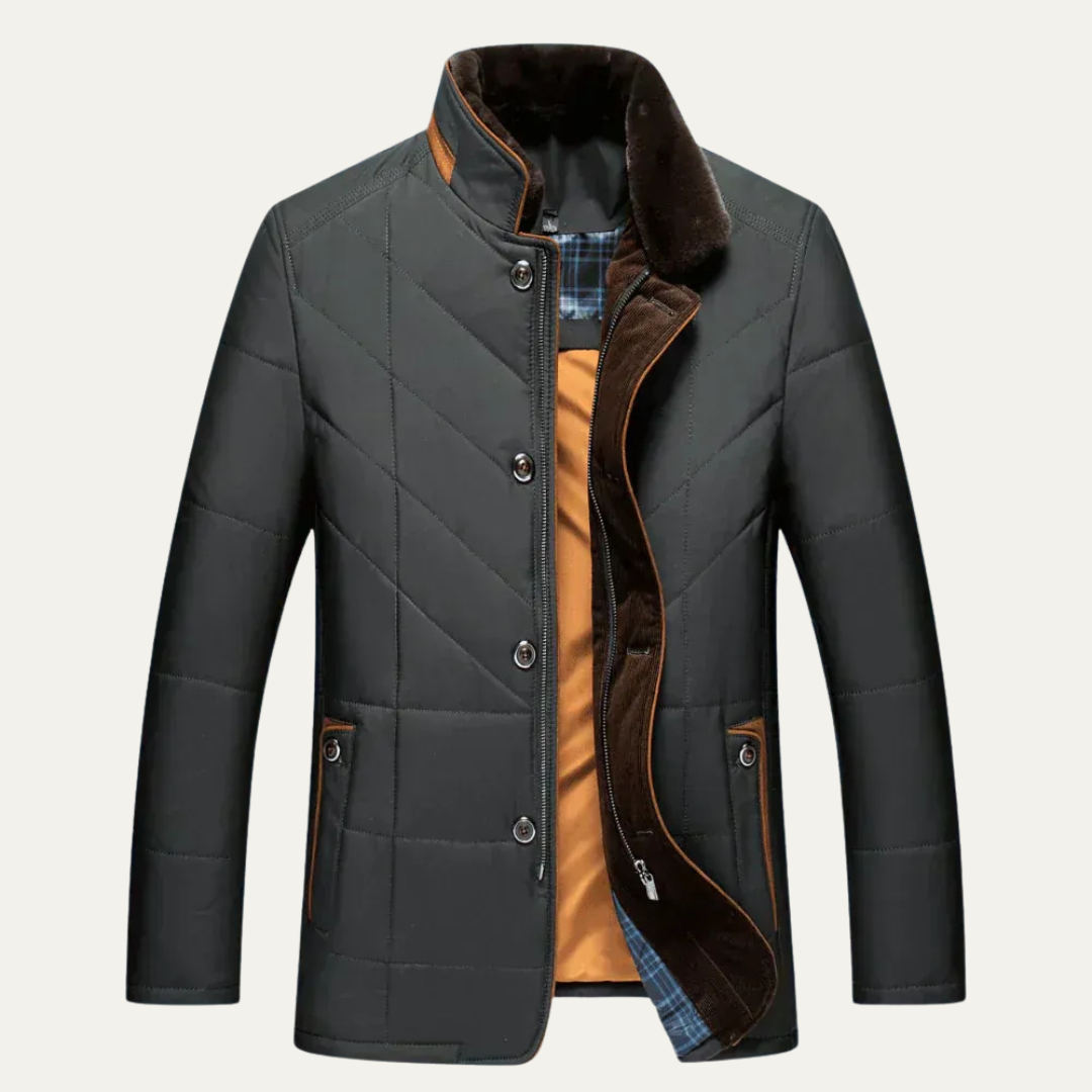 Men’s Quilted Winter Jacket with Faux Fur Collar