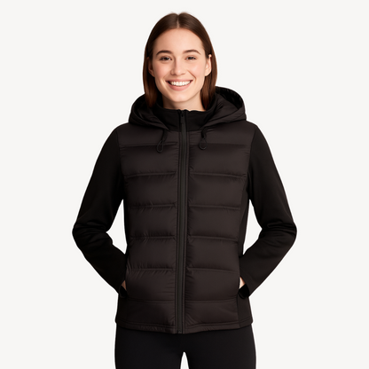Black Puffer Jacket with Hoodie for Women