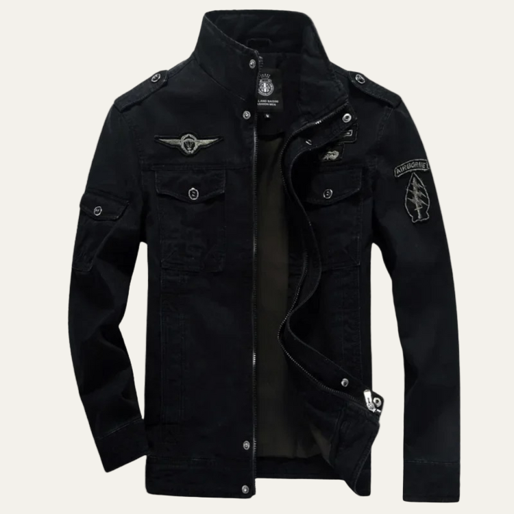 Men’s Stand Collar Military Patch Field Jacket