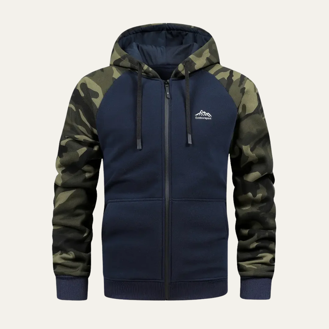 Men’s Camouflage Sleeve Sporty Zip Up Hoodie
