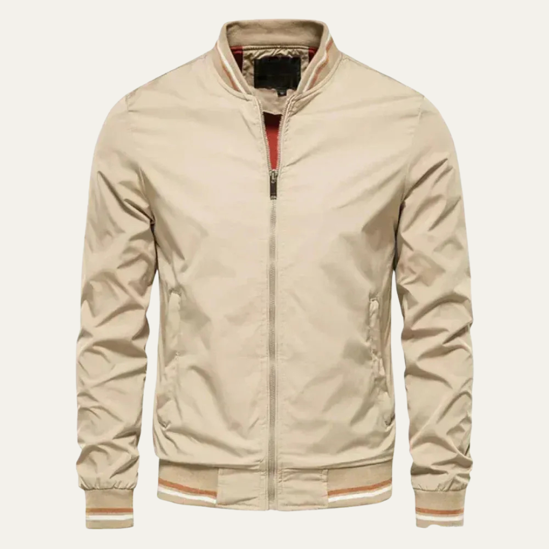 Men’s Striped Ribbed Collar Bomber Jacket