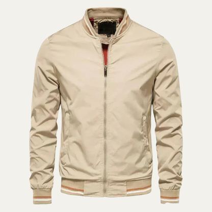 Men’s Striped Ribbed Collar Bomber Jacket