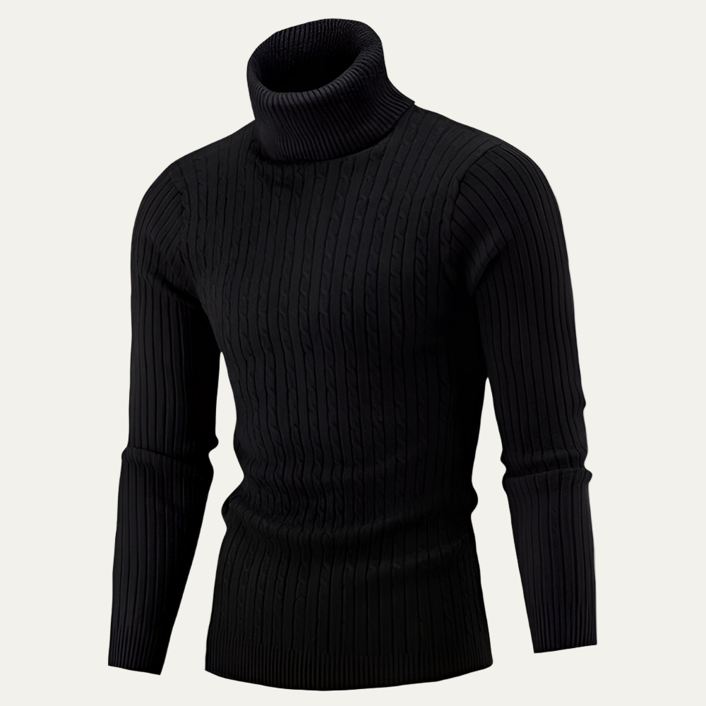 Men’s Slim Fit Turtleneck with Rib and Cable Knit Texture
