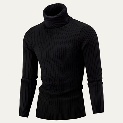 Men’s Slim Fit Turtleneck with Rib and Cable Knit Texture