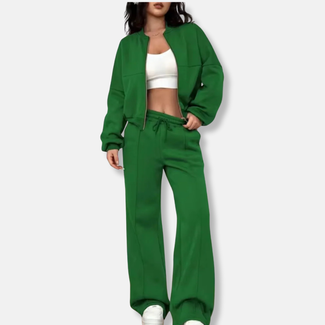Viola Two-Piece Set | Cropped Bomber Jacket Wide Leg Trousers