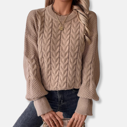 Olivia Relaxed Fit Sweater | Cable Knit Ribbed Trim Sweater