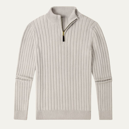 Men’s Ribbed Quarter Zip Stand Collar Sweater